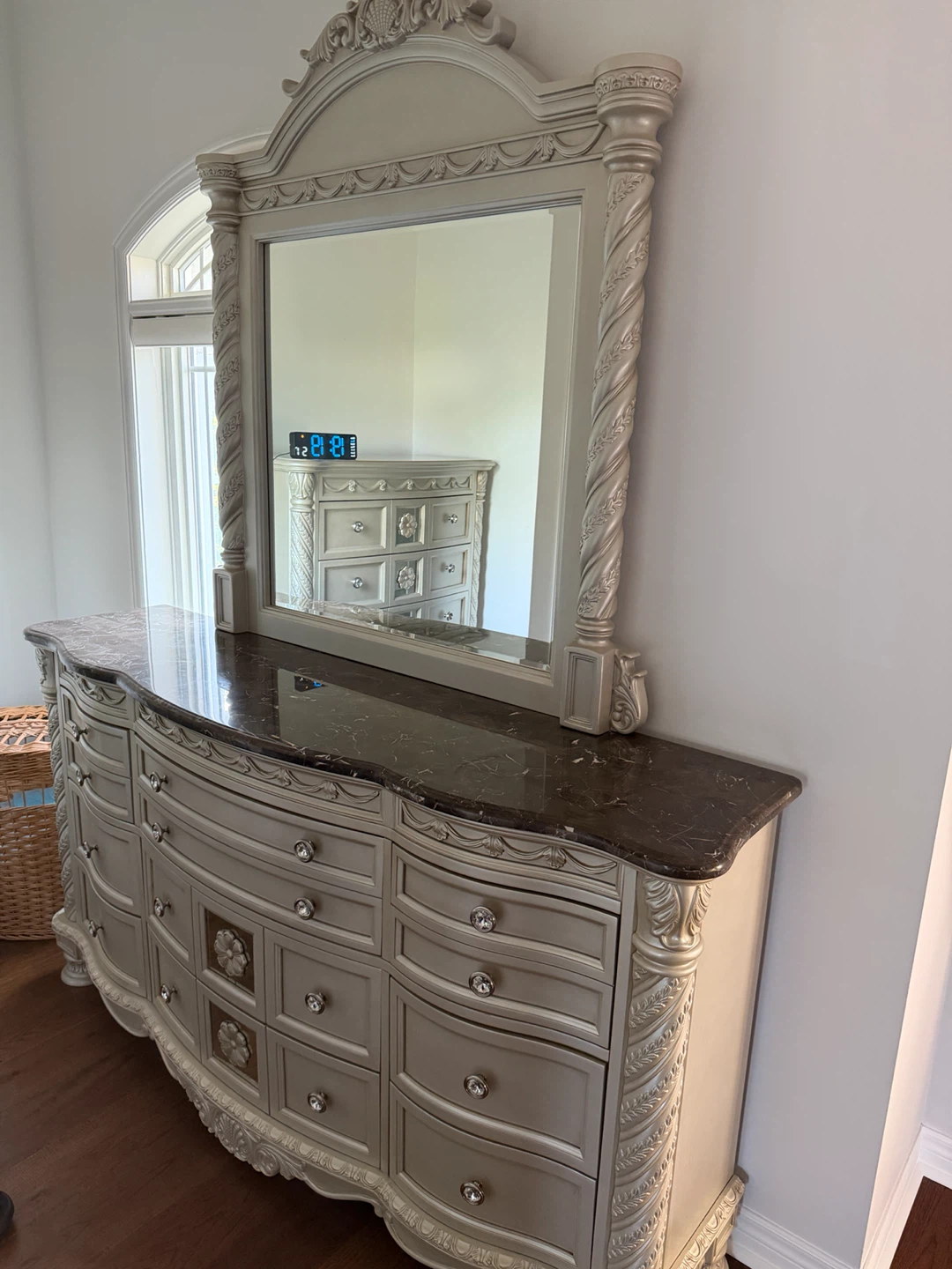 Elegant Nightstand with Marble Top Bed set