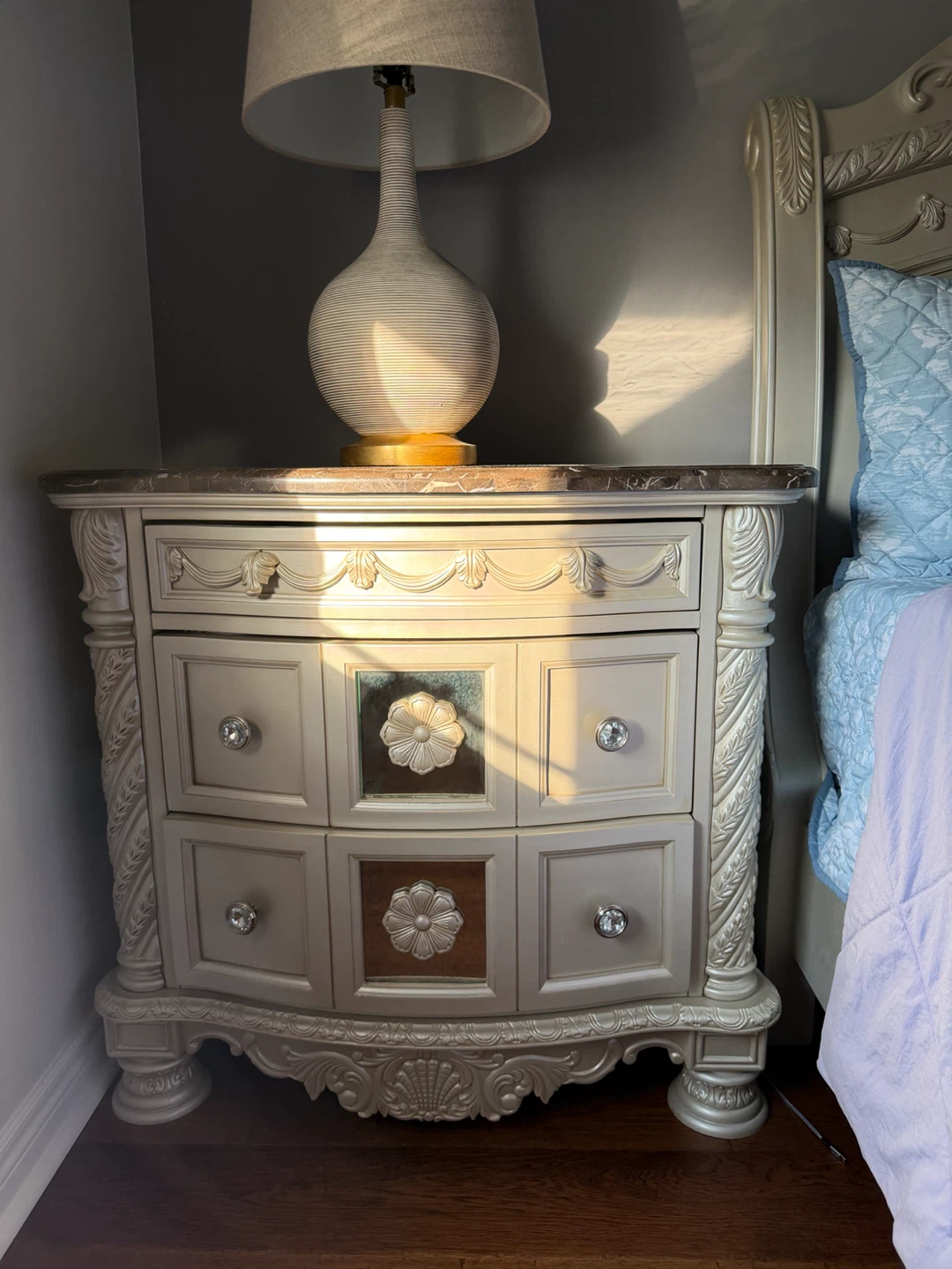 Elegant Nightstand with Marble Top Bed set - photo 2