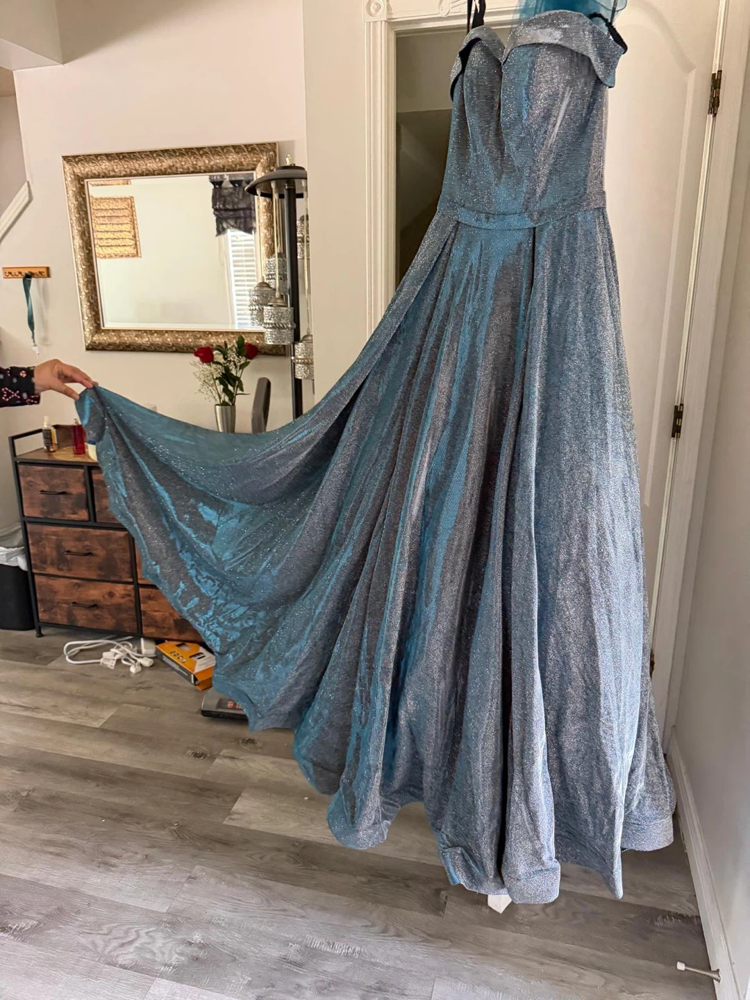 Sparkly Blue A-Line Prom Dress