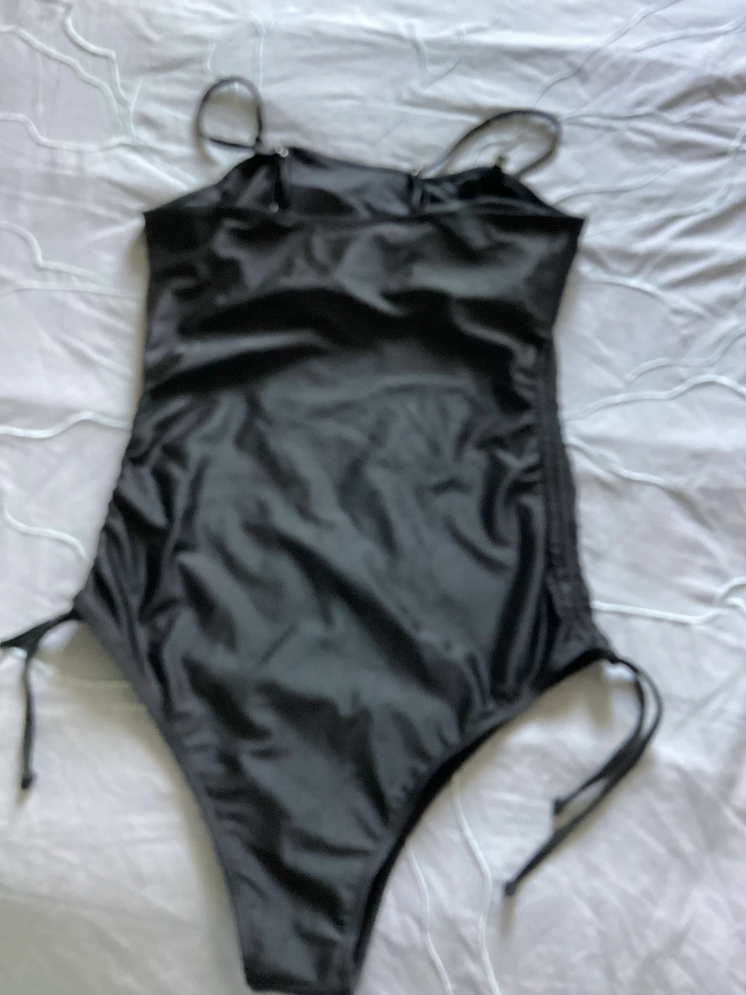 Black L Strapless One-Piece Swimsuit with Side Ties - photo 4