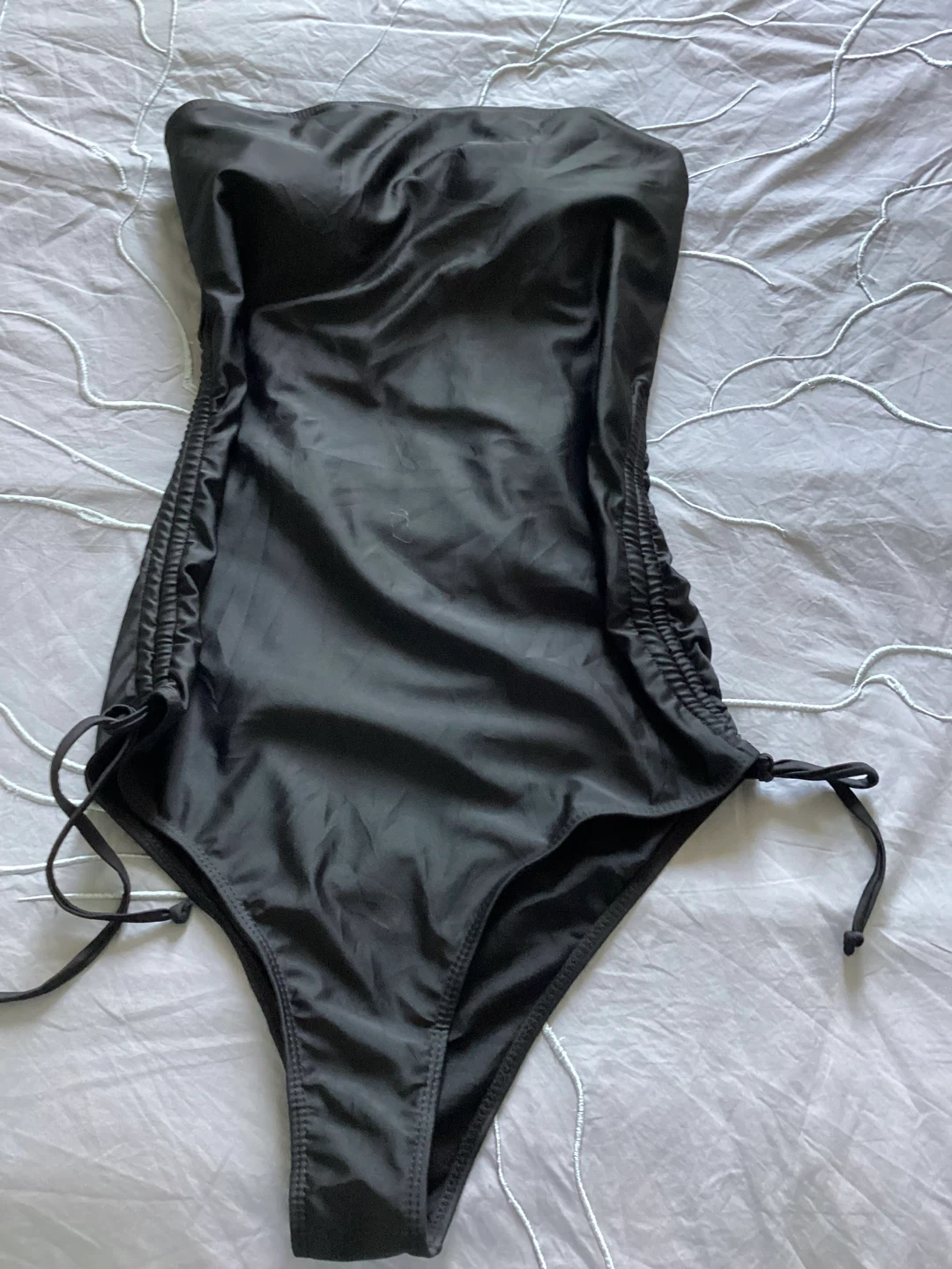 Black L Strapless One-Piece Swimsuit with Side Ties - photo 2