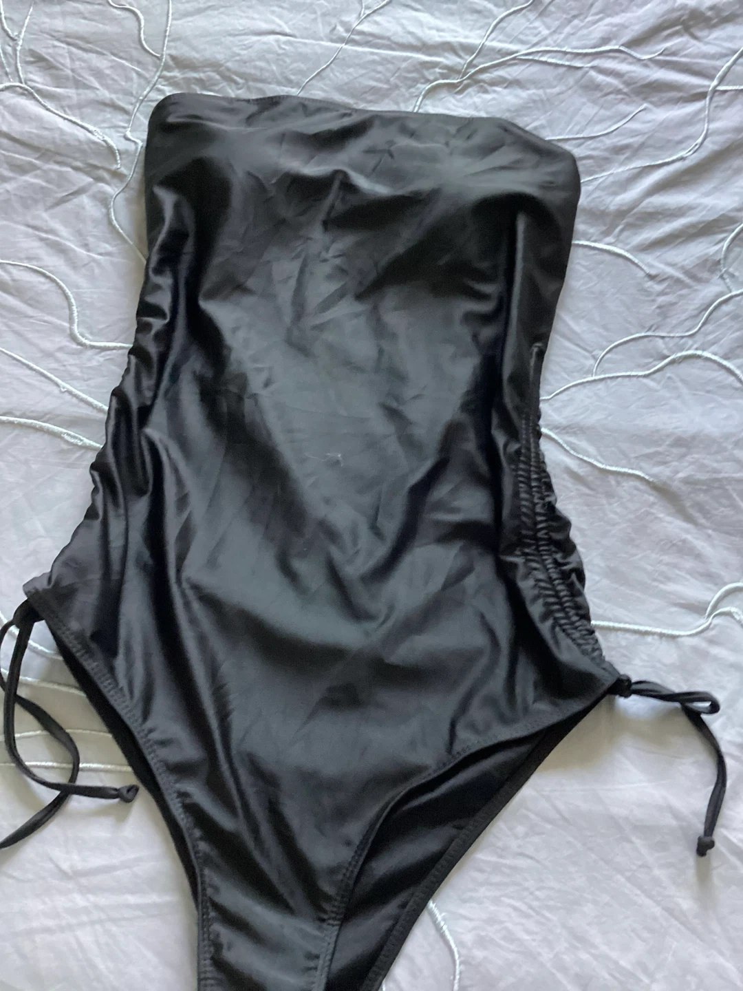 Black L Strapless One-Piece Swimsuit with Side Ties - photo 3