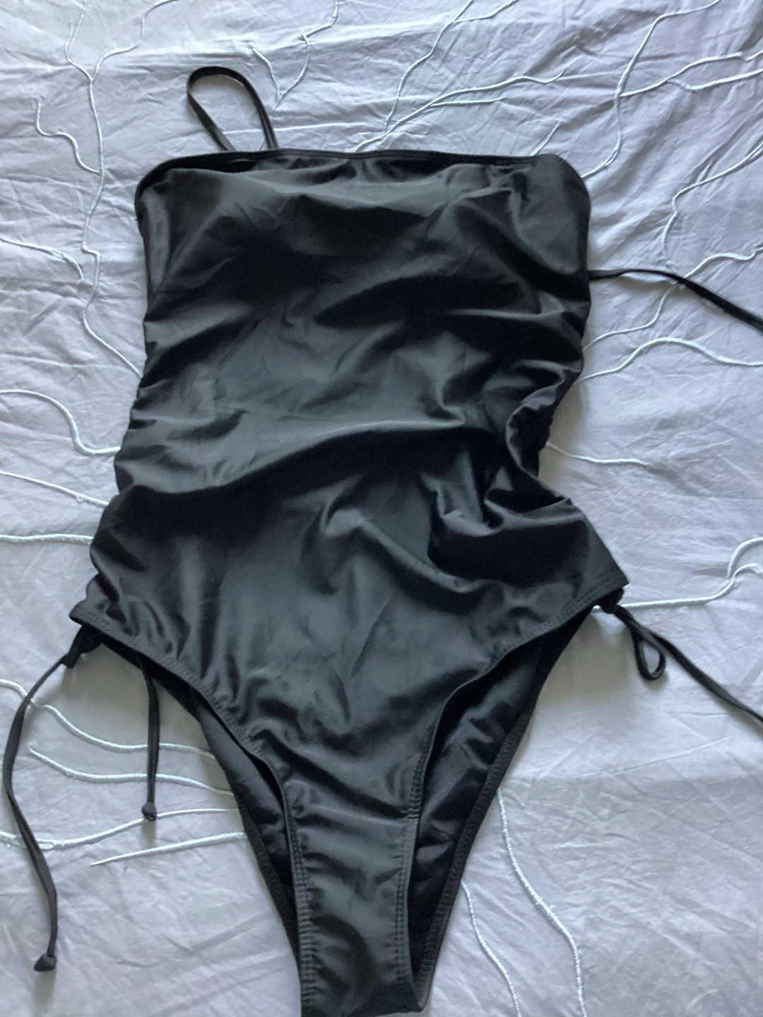 Black L Strapless One-Piece Swimsuit with Side Ties