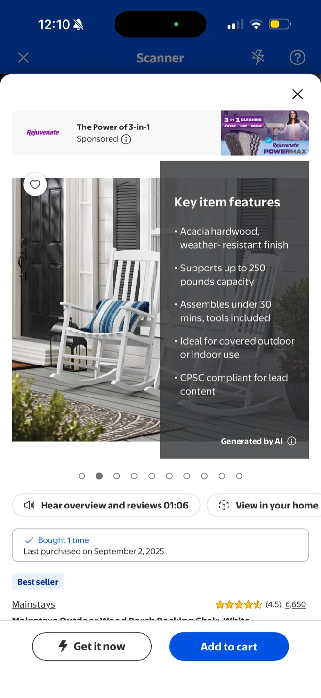 NEW - Mainstays White Wooden Porch Rocker