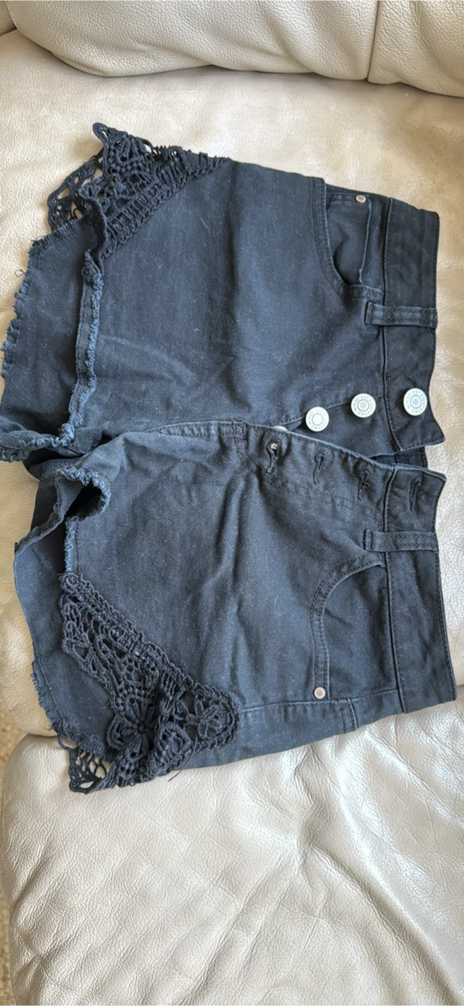 Ardene Black Denim Shorts with Crochet Detail - Size S