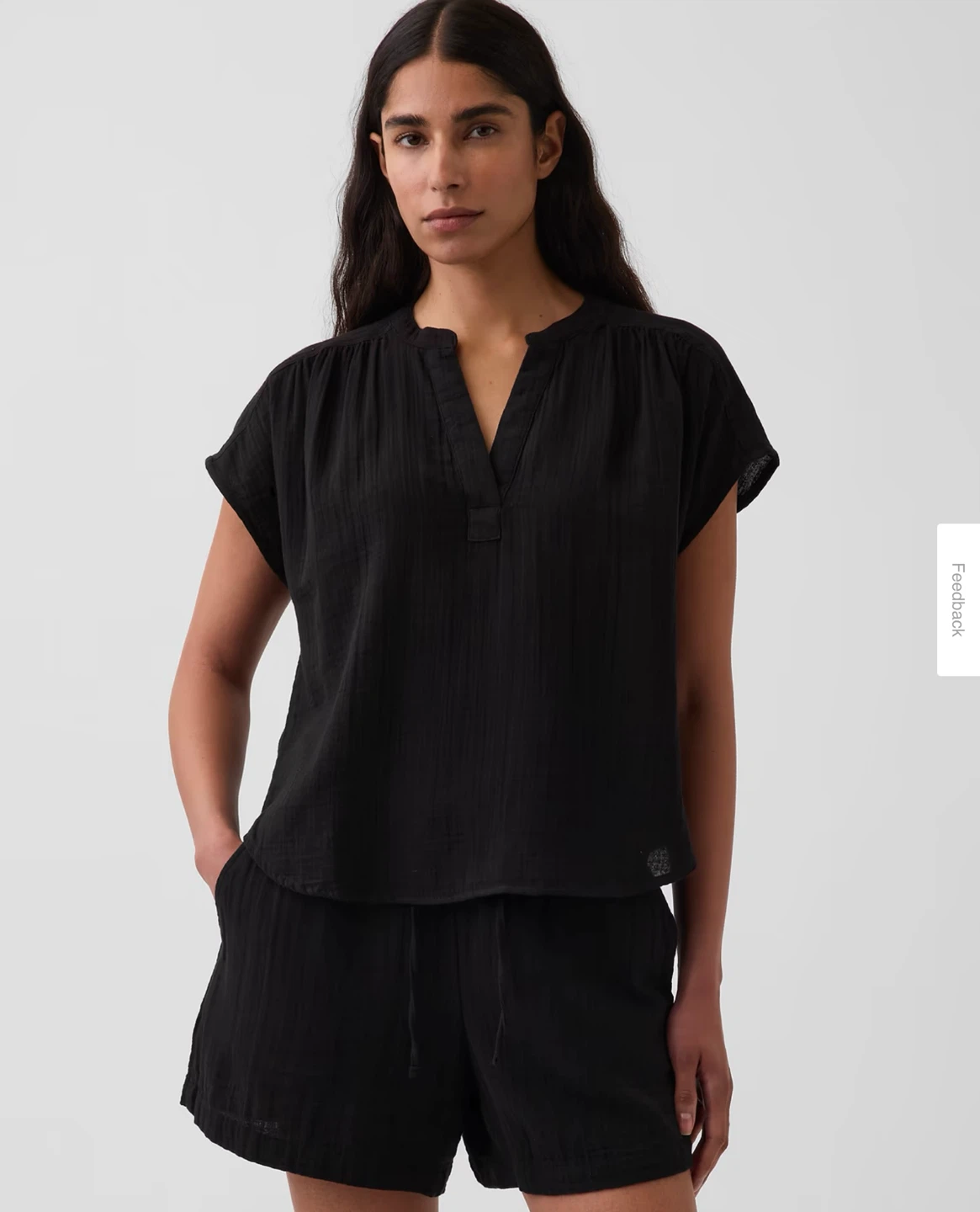 New Short-Sleeve Crinkle Gauze Popover Top XL - photo 3