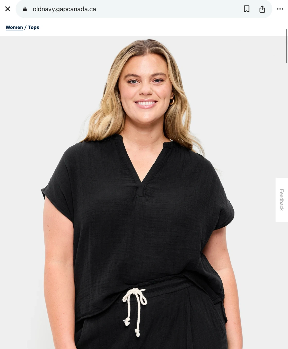 New Short-Sleeve Crinkle Gauze Popover Top XL