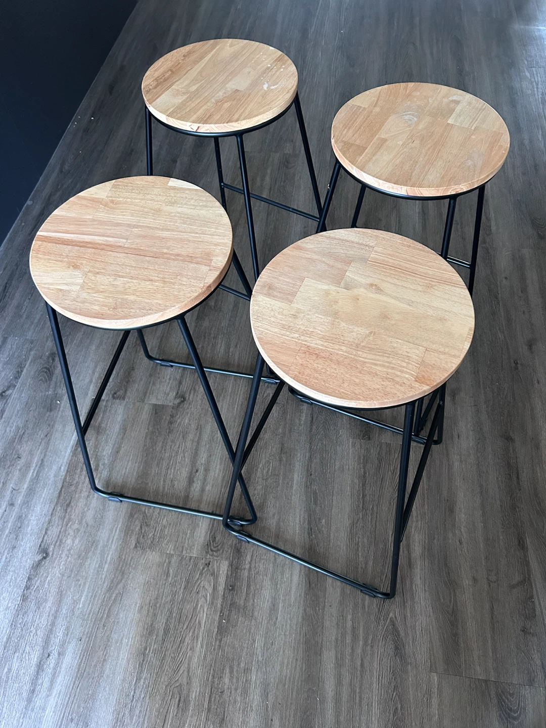 Set of 4 Modern Bar Stools - Wood Seat & Black Metal Frame - photo 2