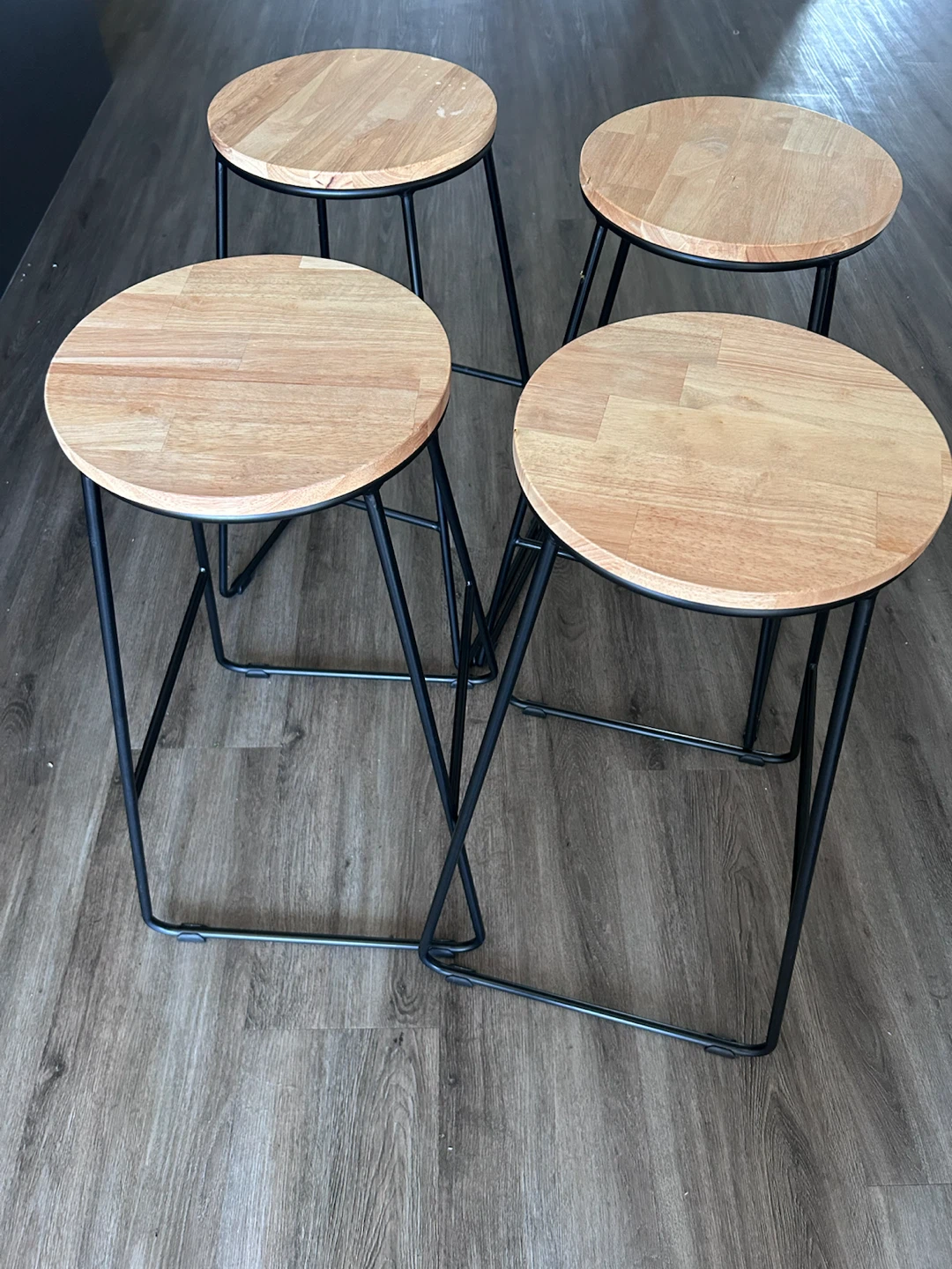 Set of 4 Modern Bar Stools - Wood Seat & Black Metal Frame - photo 3