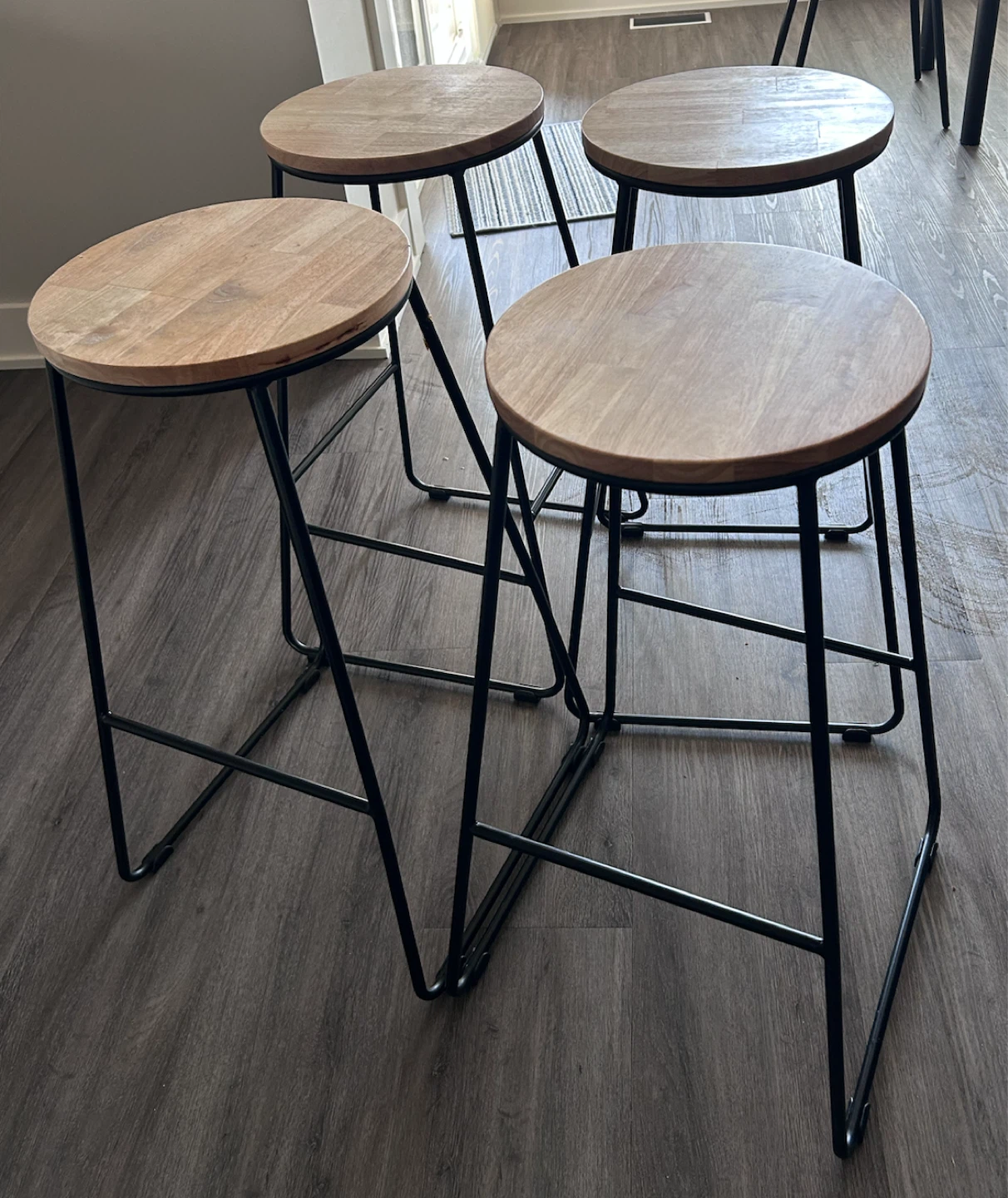 Set of 4 Modern Bar Stools - Wood Seat & Black Metal Frame - photo 4