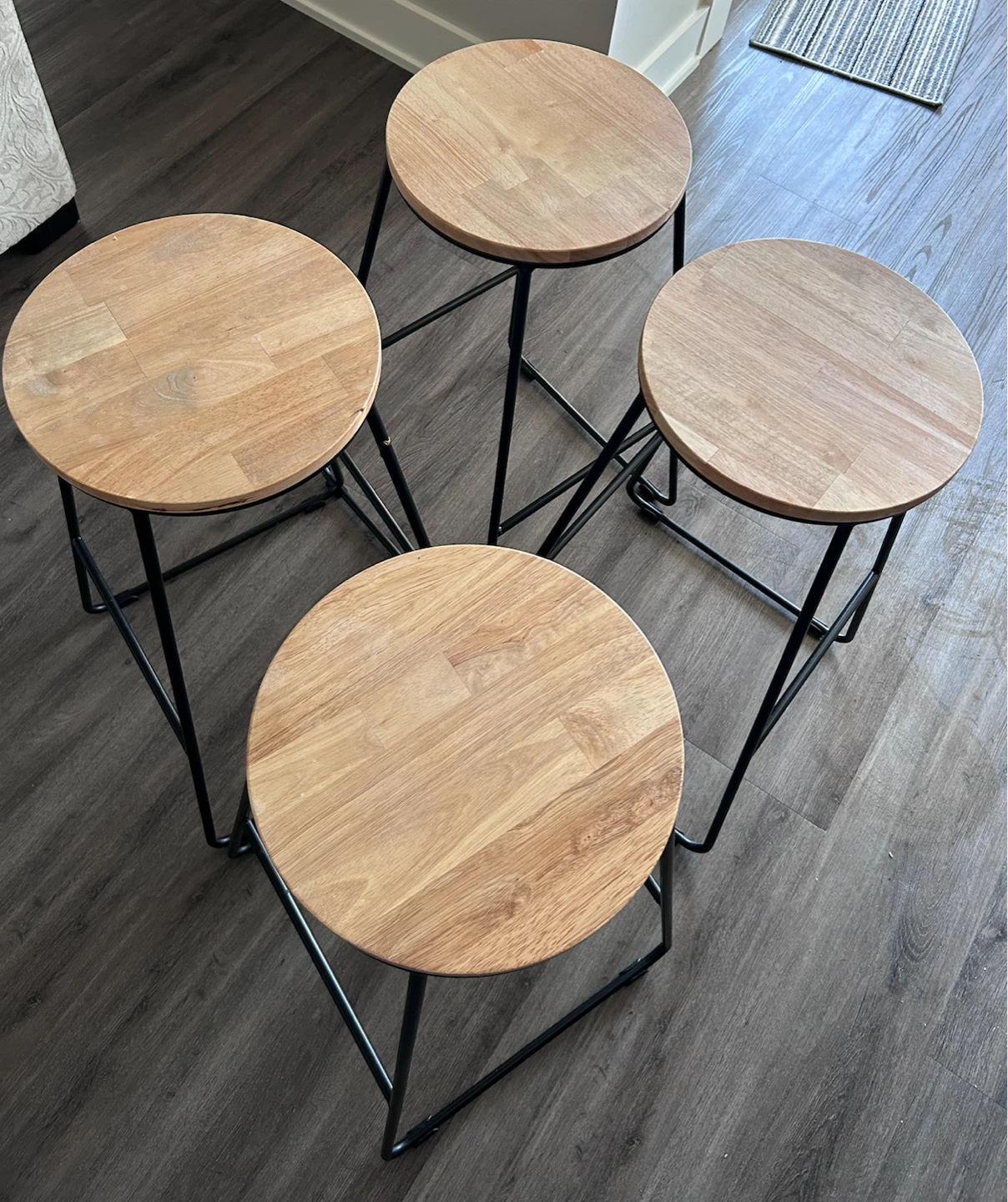 Set of 4 Modern Bar Stools - Wood Seat & Black Metal Frame - photo 5