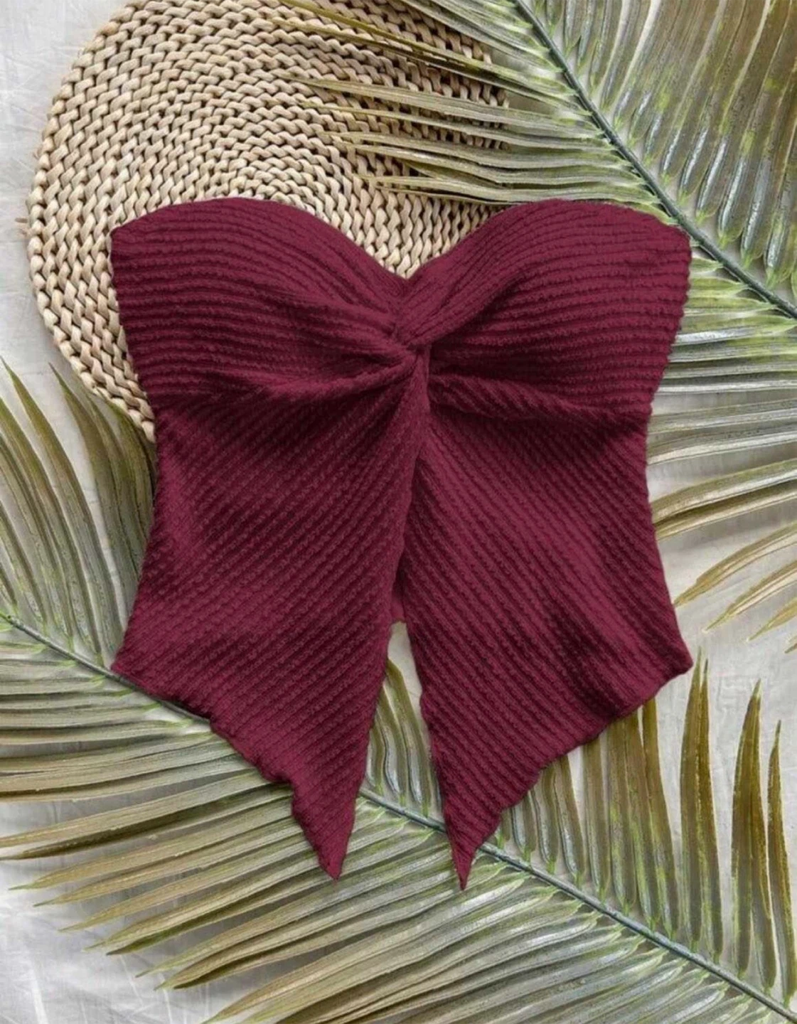 SHEIN Twist Front Tube Top - Burgundy