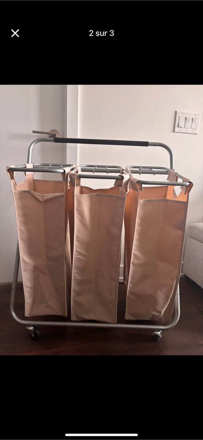 3 Section Rolling Laundry Sorter - photo 2