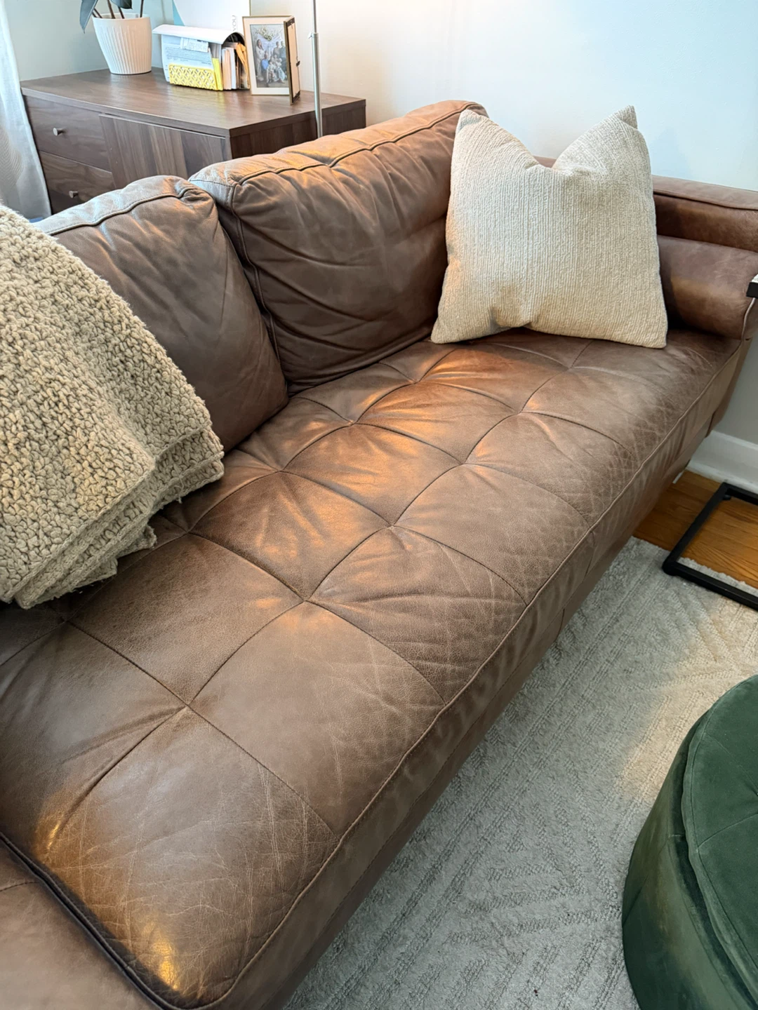 mid-century modern left-facing 100% leather sectional sofa - photo 3
