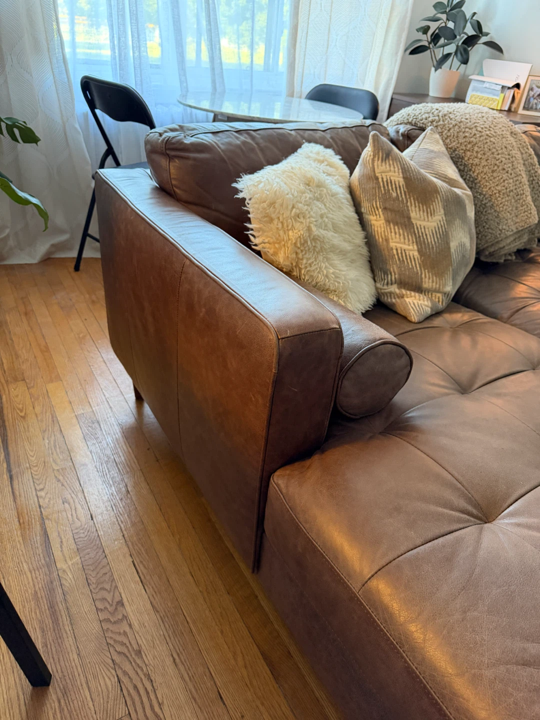 mid-century modern left-facing 100% leather sectional sofa - photo 4