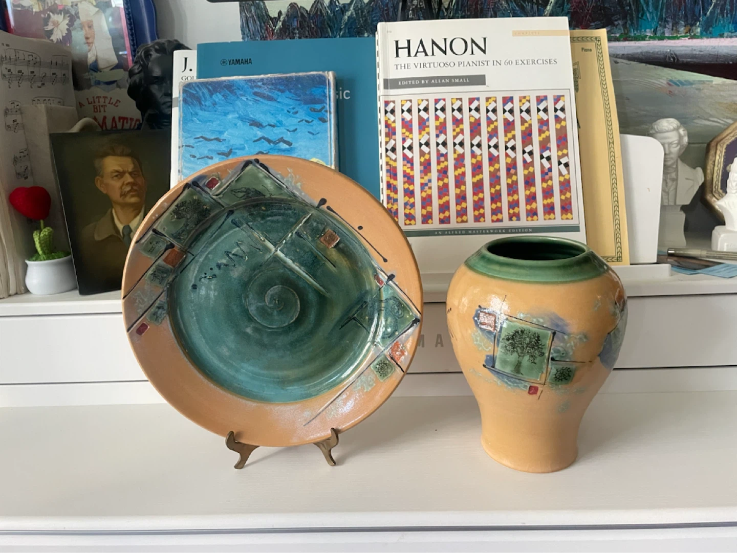 Signed Chris Snedden Studio Pottery Plate & Vase Set