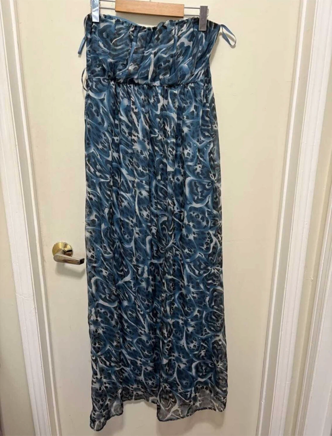 Charlotte Russe Blue Print Strapless Maxi Dress Size Small