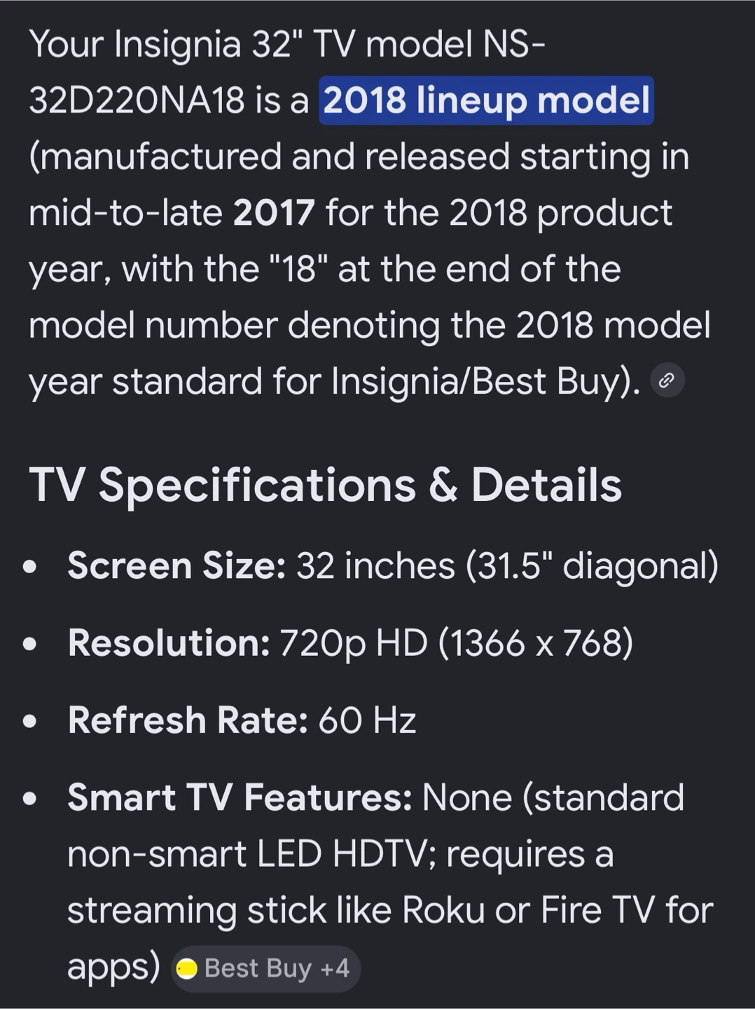 Insignia 32" LED TV NS-32D220NA18 - photo 5