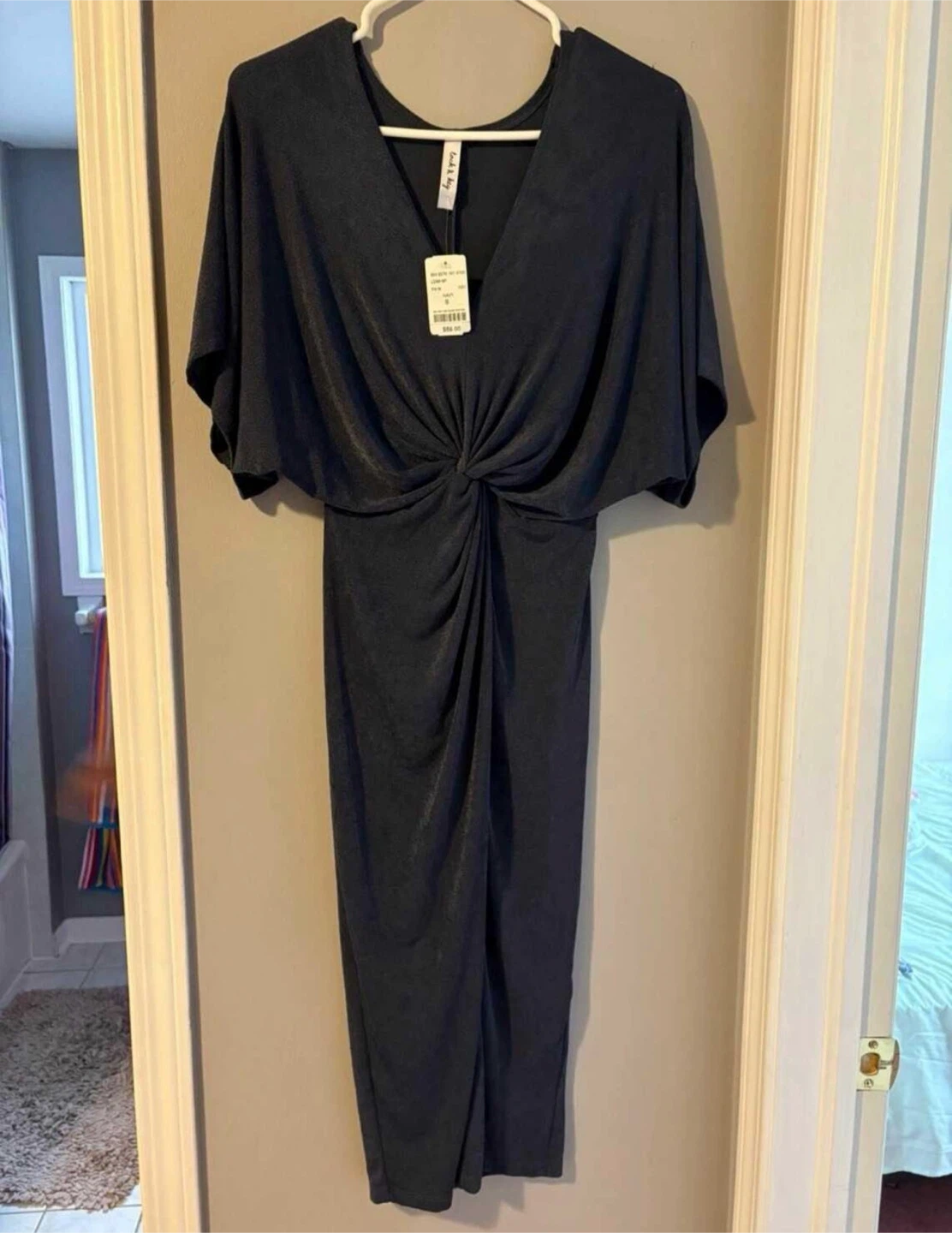 Lock & Key Navy Twist Front Midi Dress - Size S