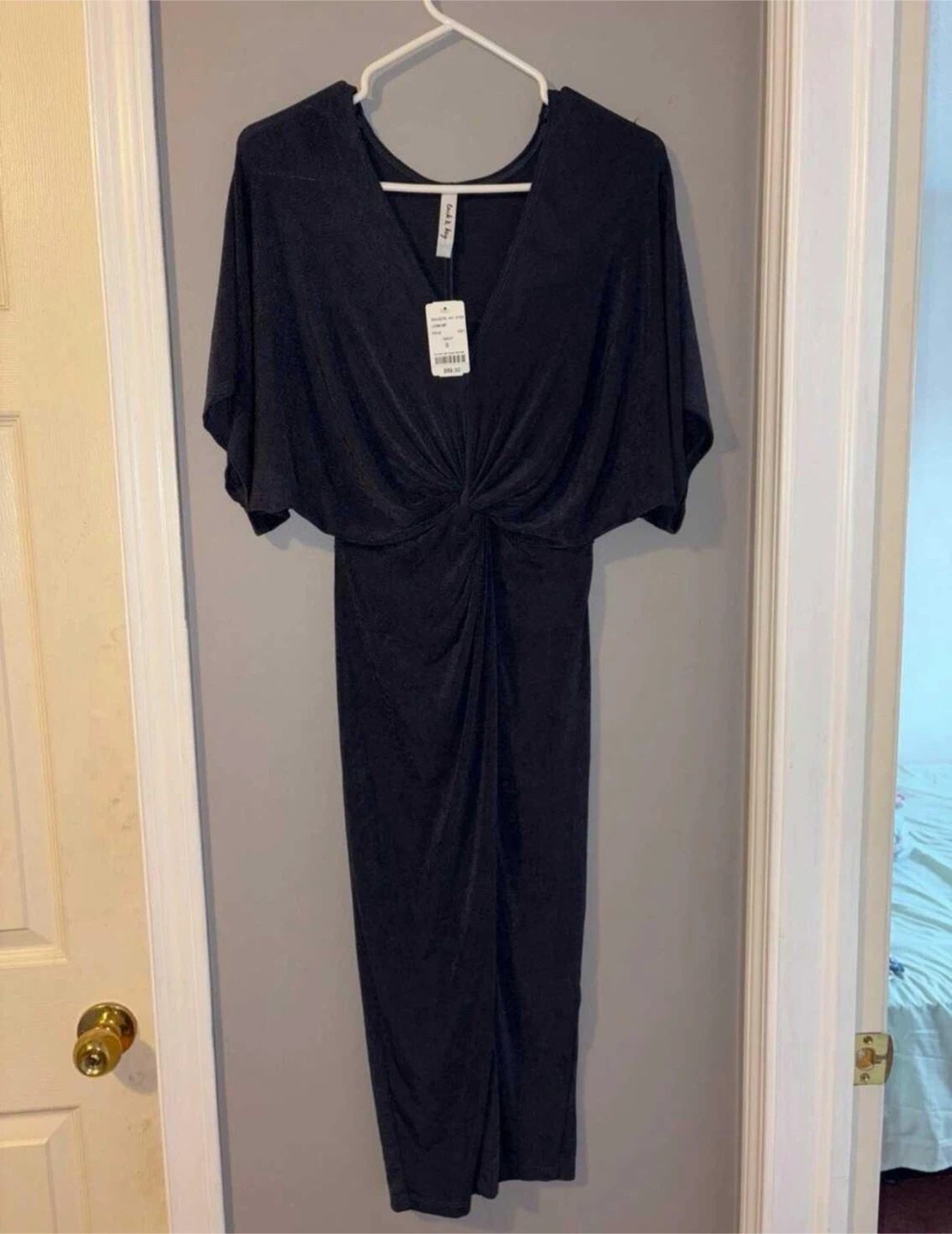 Lock & Key Navy Twist Front Midi Dress - Size S - photo 2