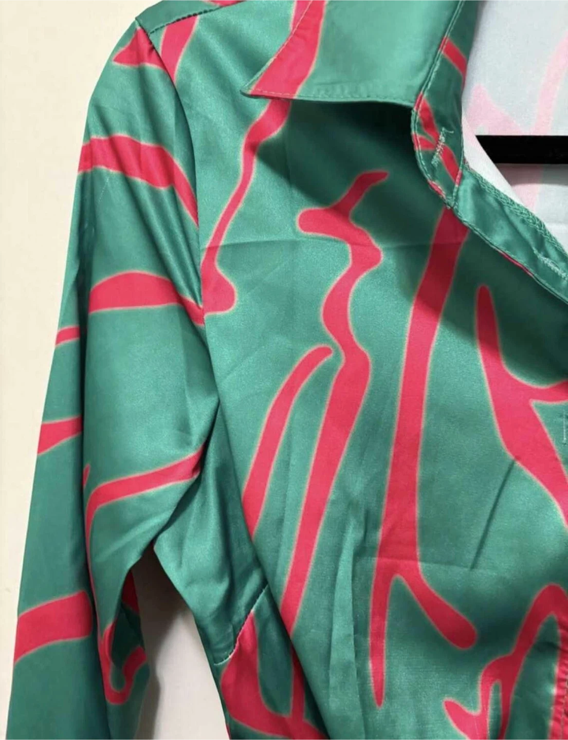 CHICME Women's Green and Pink Patterned Shirt Dress Size S - photo 3