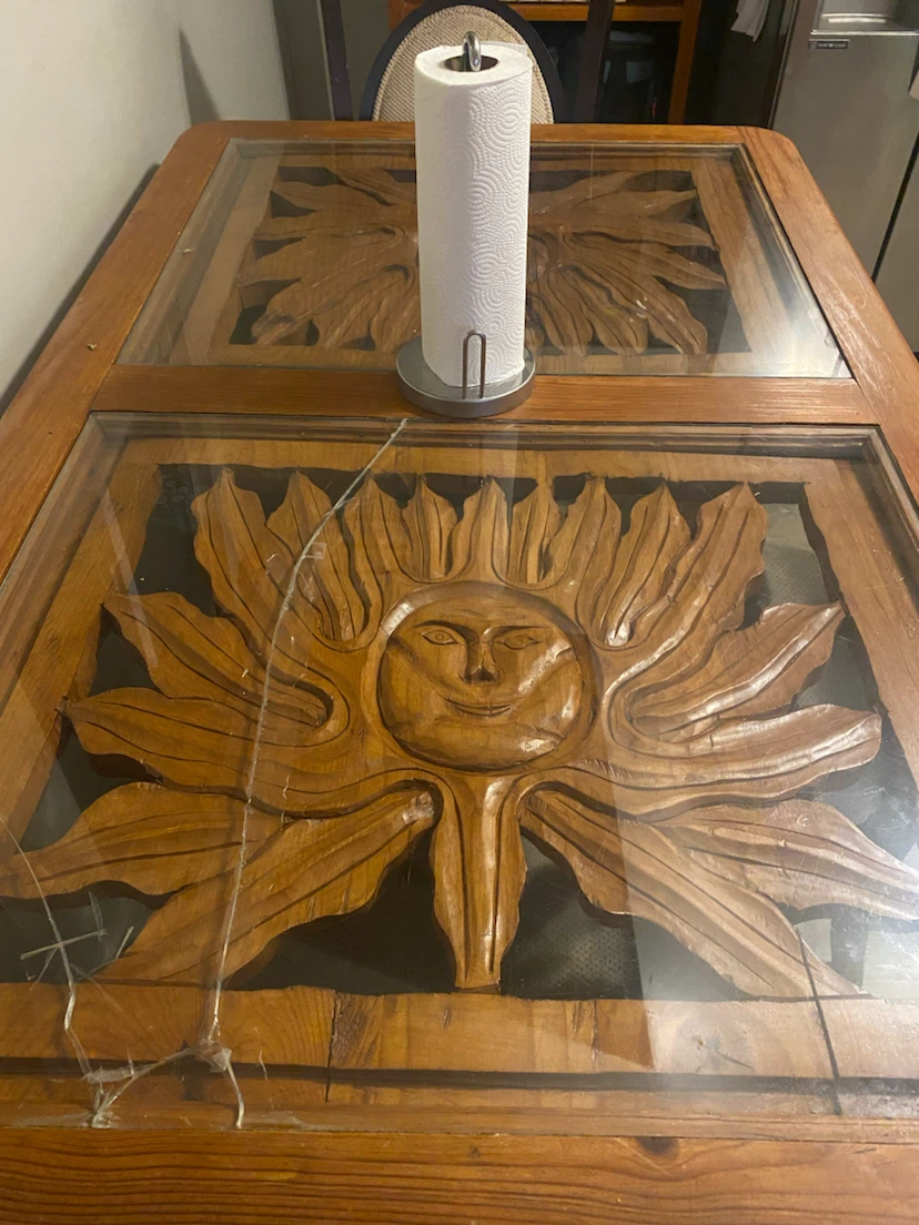 Wooden Dining Table Sun Carving