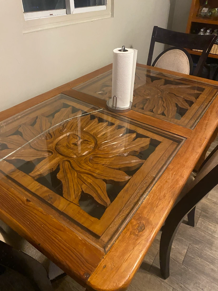 Wooden Dining Table Sun Carving - photo 4