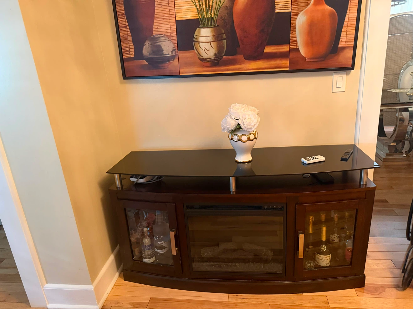Bar and fireplace