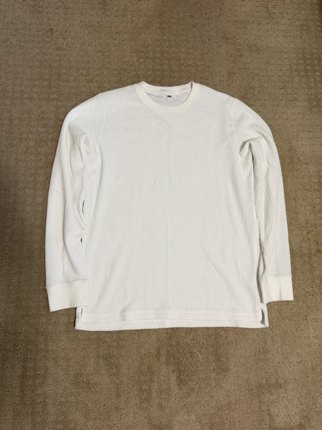 UNIQLO White Waffle Knit Long Sleeve Shirt