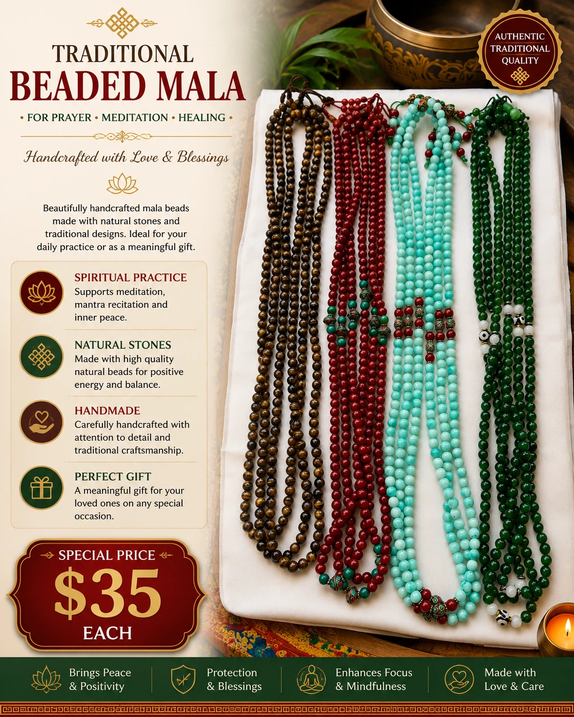 Traditional Beaded Mala for Prayer & Meditation - photo 2