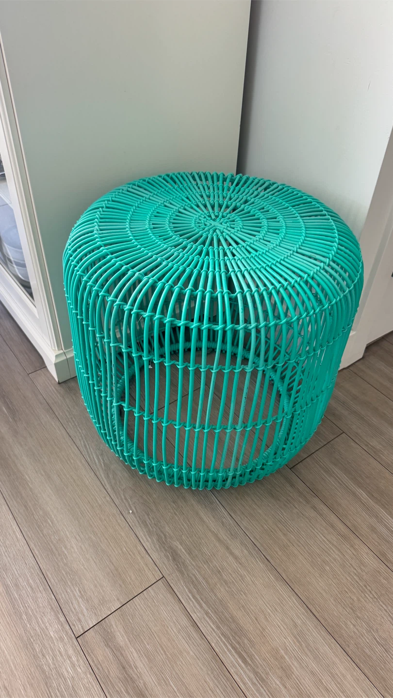 Teal Rattan Stool / Side Table