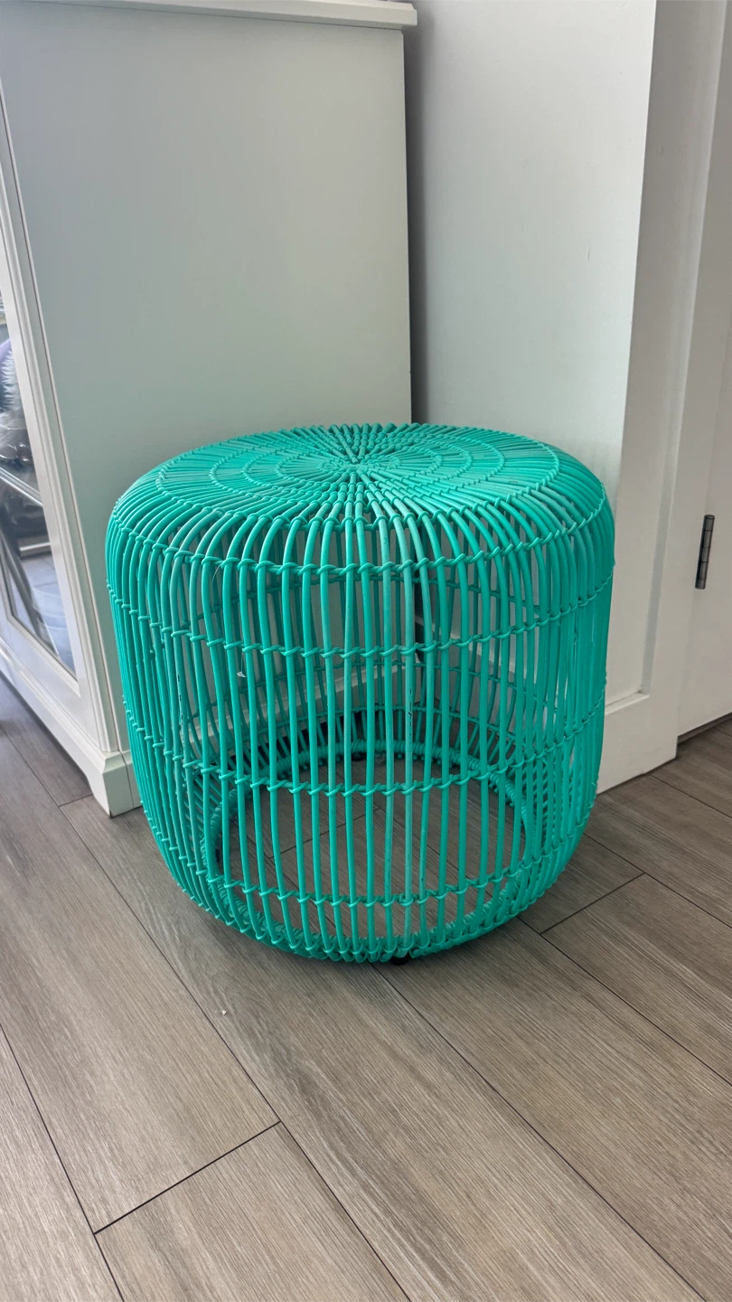 Teal Rattan Stool / Side Table - photo 2