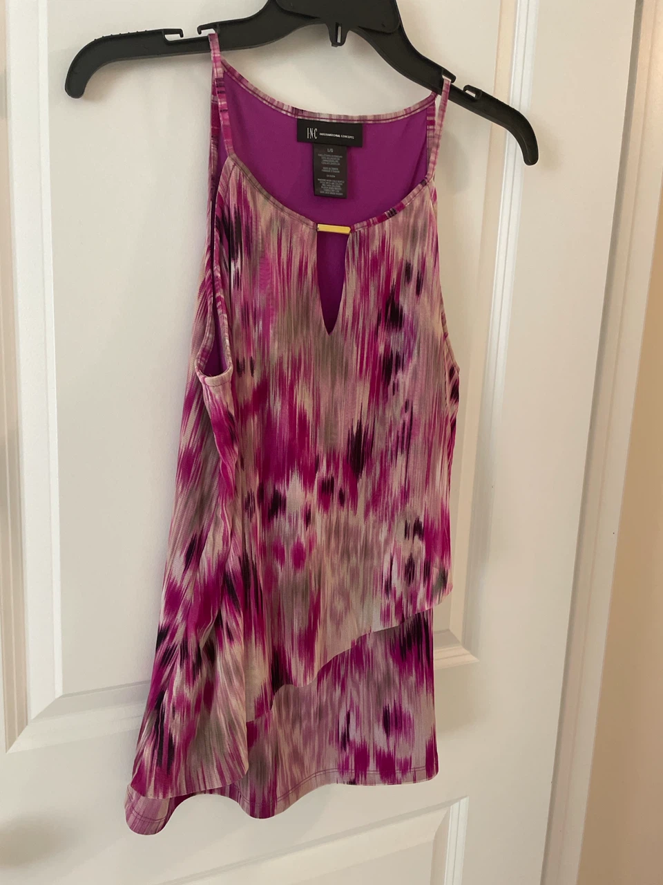 INC Int’l Women's Tank Top - Pink/Grey Abstract Print - Size L/G