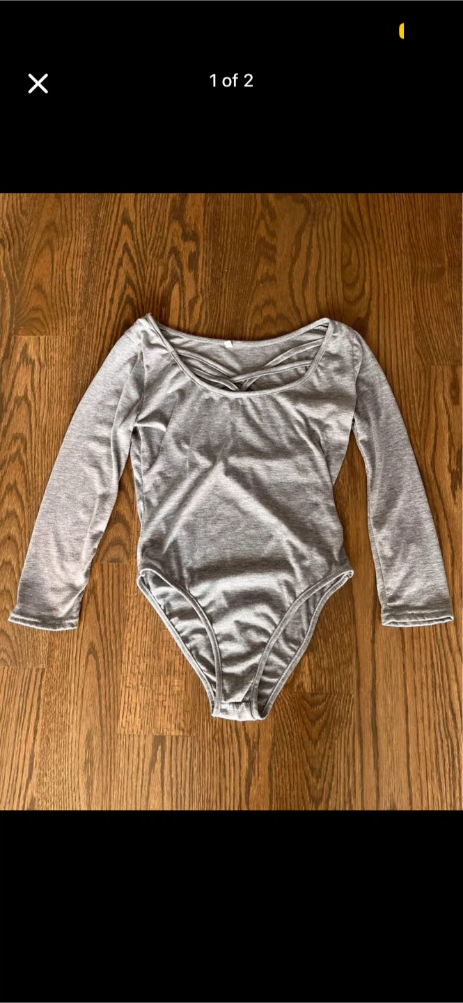 Grey long sleeve criss-cross neckline bodysuit - photo 3