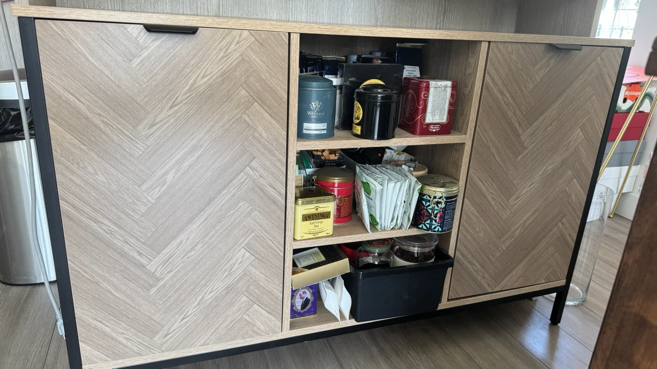 Modern Wood Herringbone Storage Cabinet
