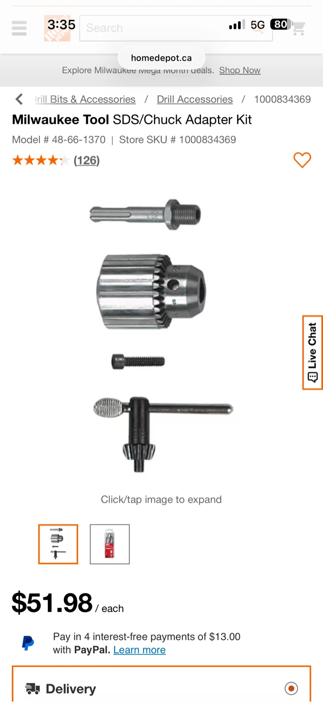 Milwaukee Tool Chuck Adapter 48-66-1370 - photo 2