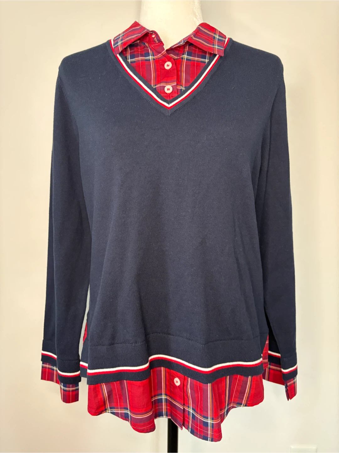 M - NEW WITH TAG! Tommy Hilfiger Navy Plaid top