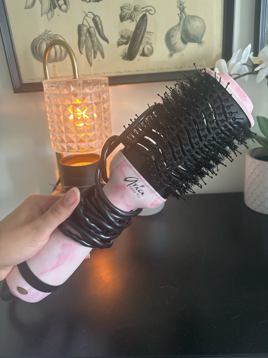 Aria Beauty One Step Hair Dryer Brush - Pink Marble