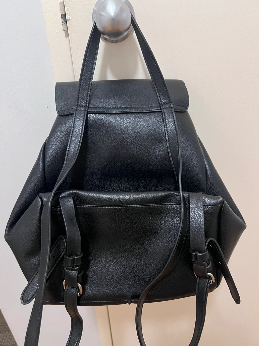 Black Faux Leather Backpack - photo 4