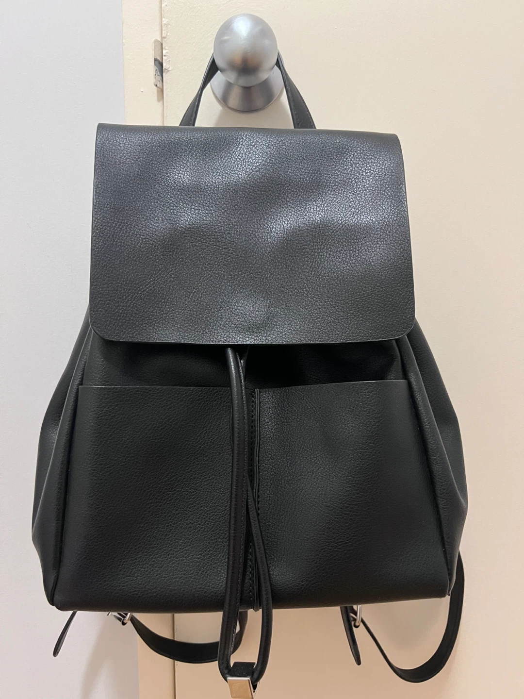 Black Faux Leather Backpack