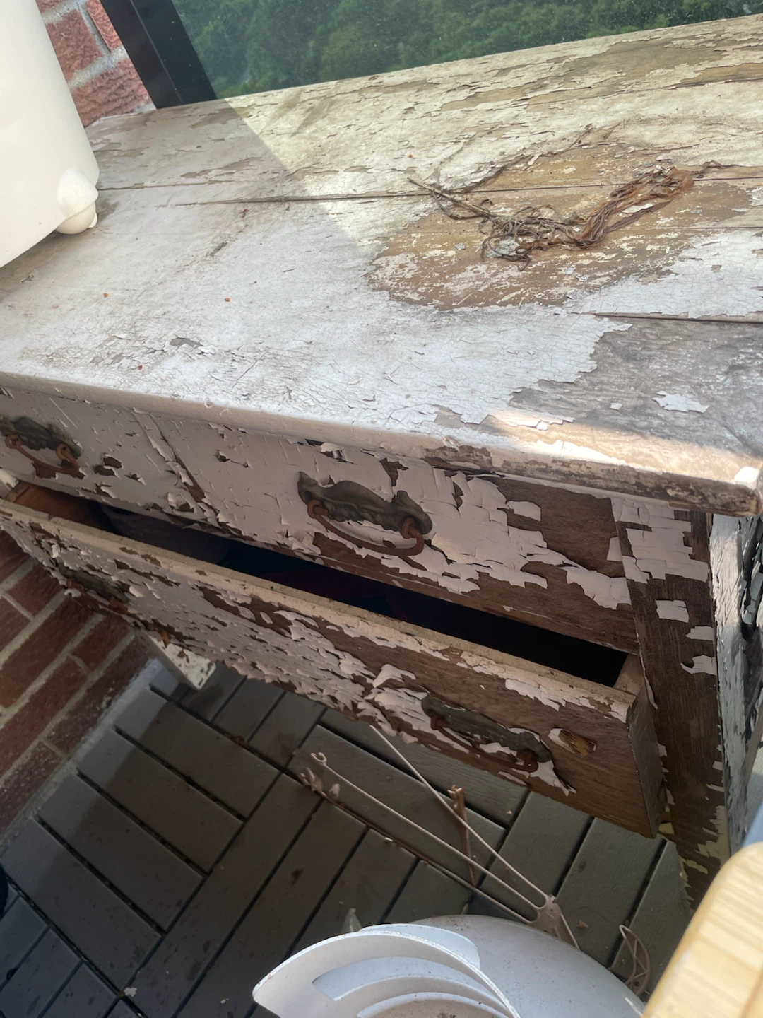Vintage Two-Drawer Table with Chipped White Paint - photo 2