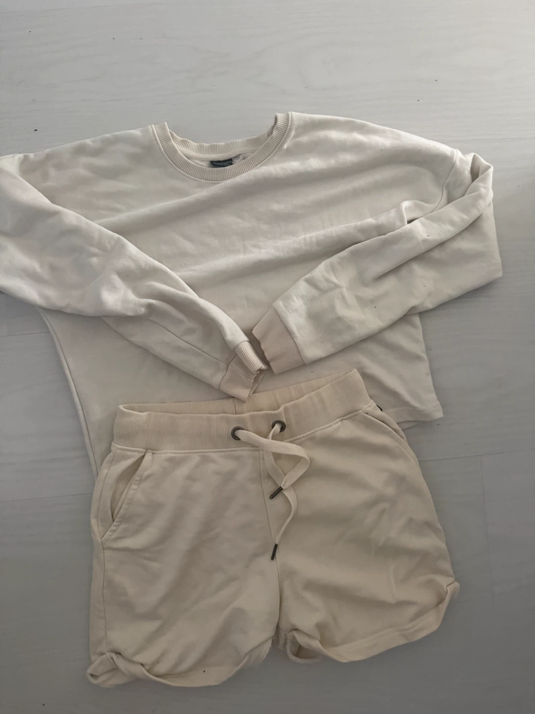 Cream Sweatshirt and Shorts Set size small both