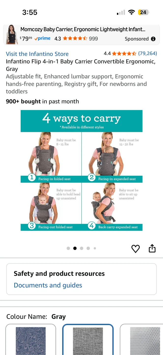Brand new Infantino Baby Carrier - Gray