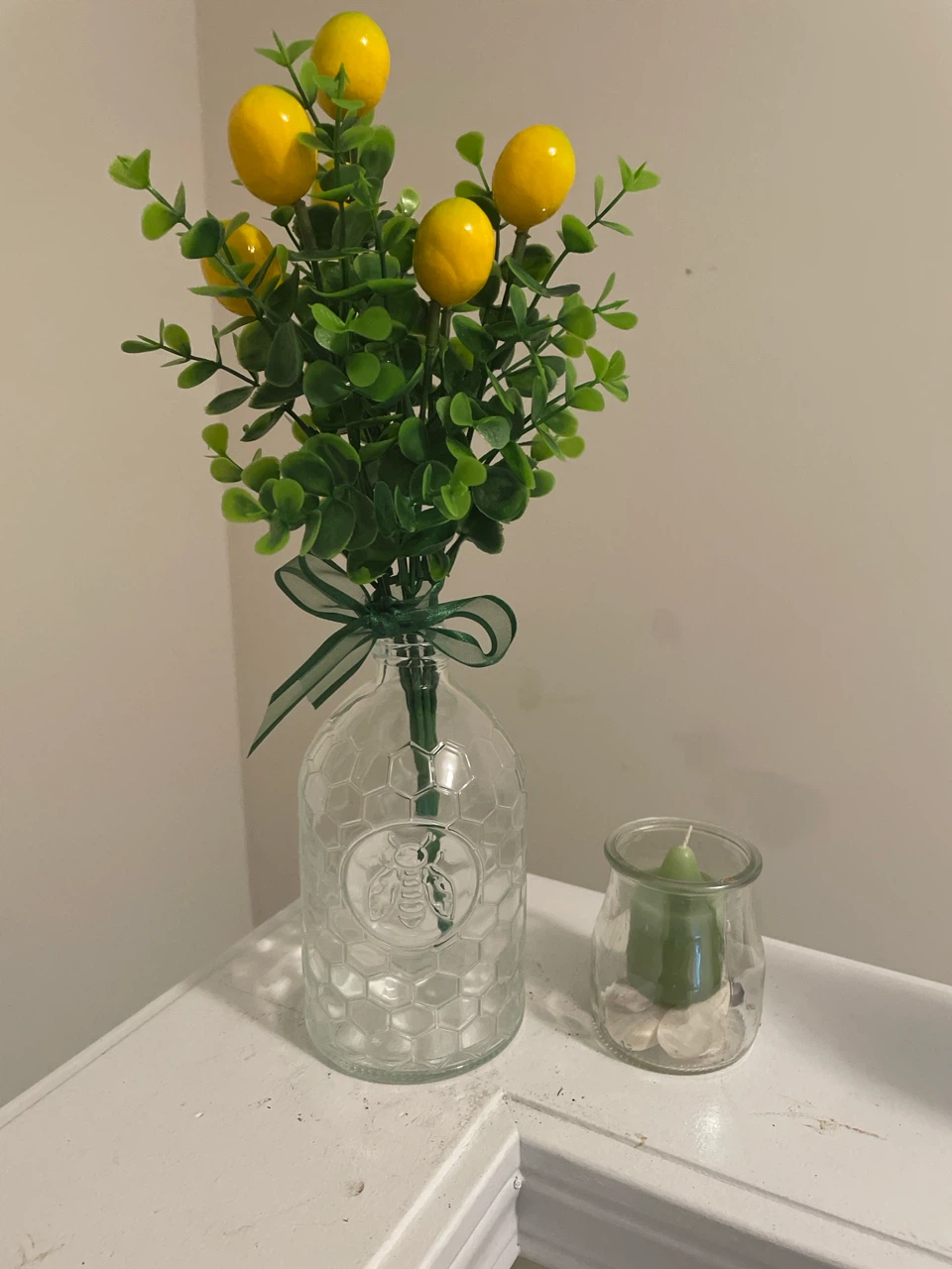 Decorative Lemon Faux Plant in Glass Vase