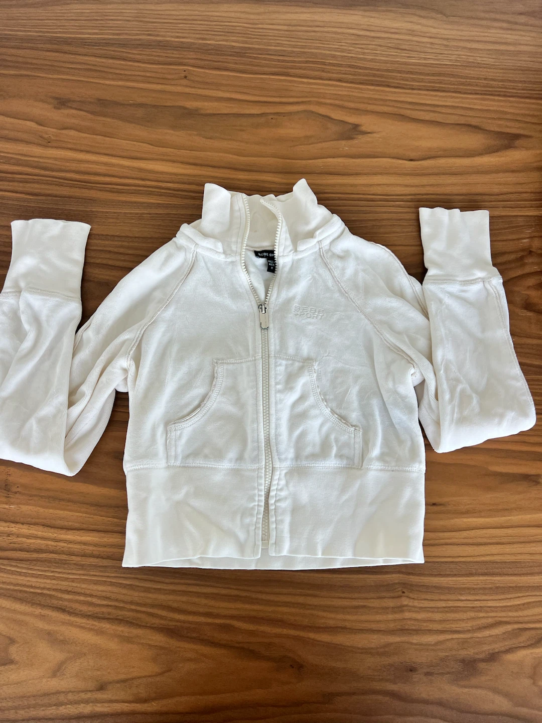Bebe Sport crop Velour Zip-Up Hoodie white