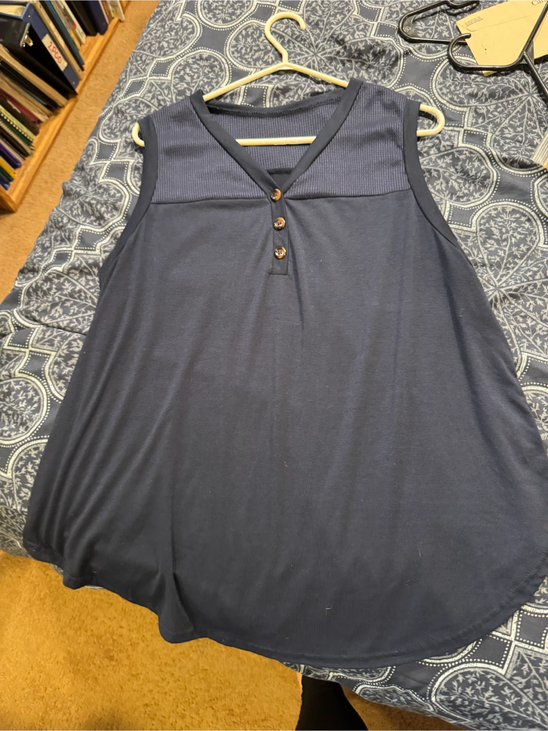 SHEIN CURVE Navy Blue Sleeveless Henley Top