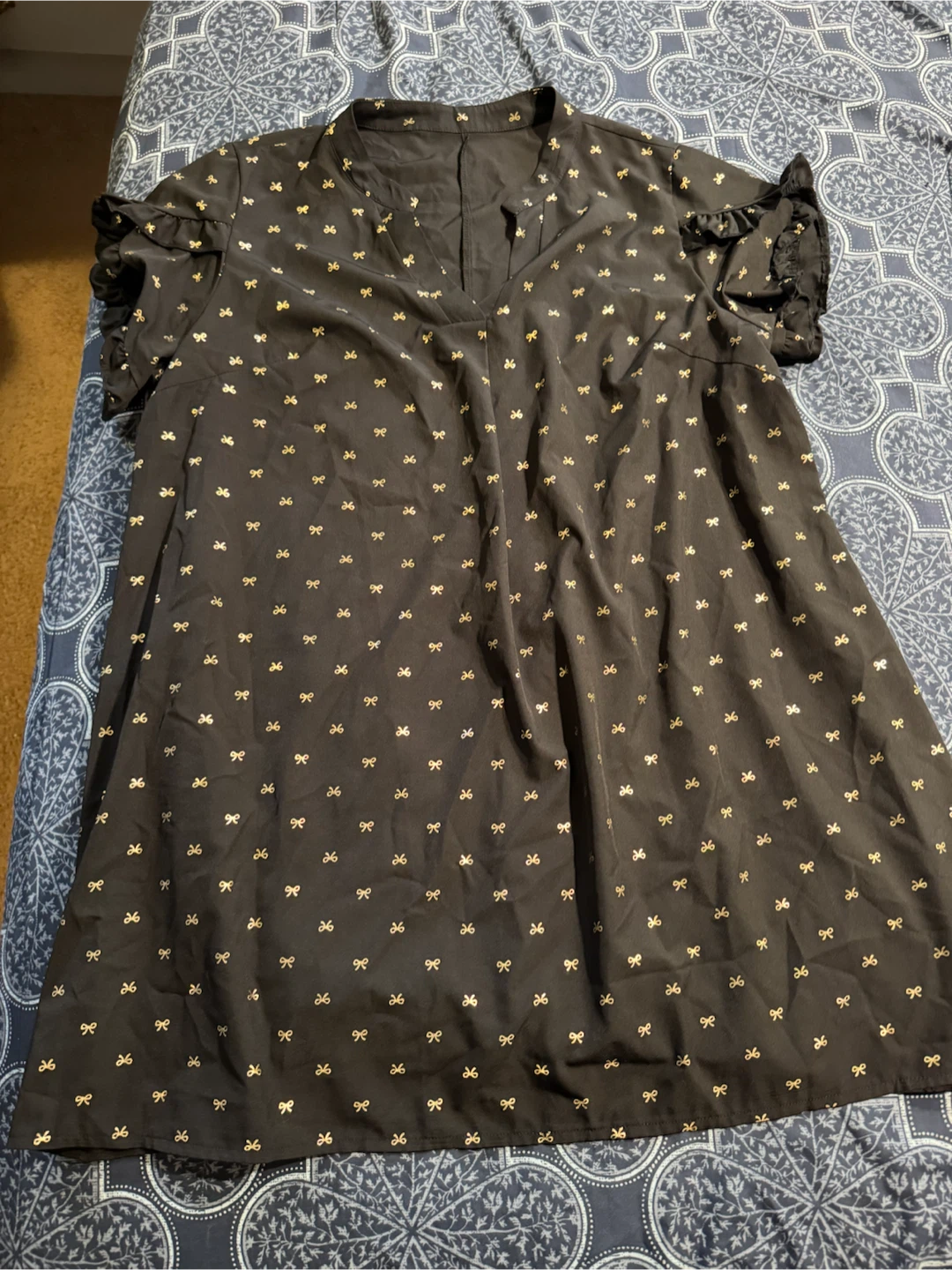 SHEIN CURVE Black Bow Print Dress - Size 4XL