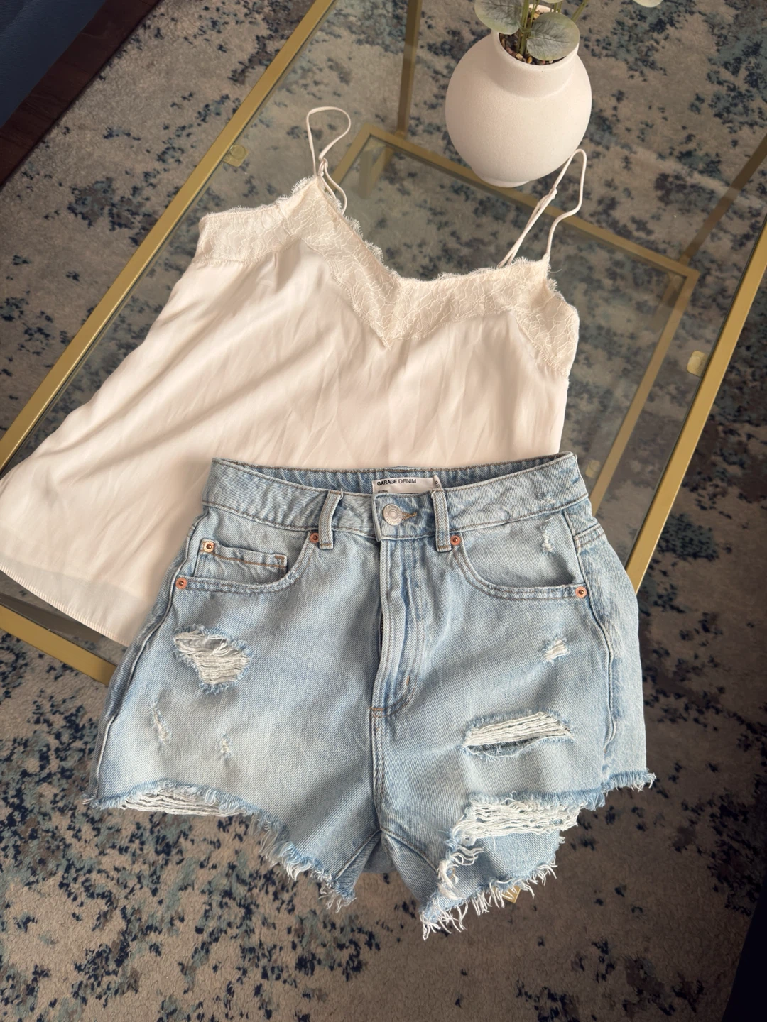Garage Denim Shorts + White Lace Cami Bundle