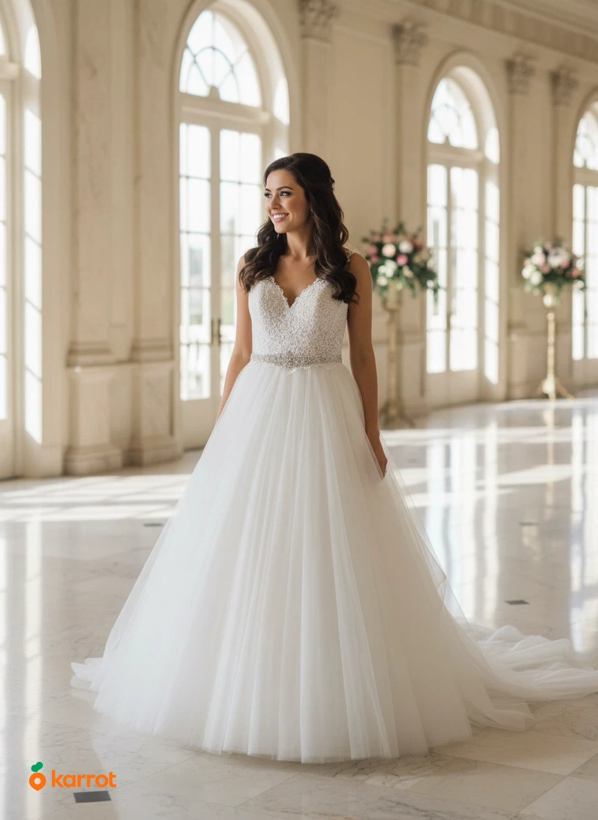 White Wedding Dress with Embellished Waistline - photo 2