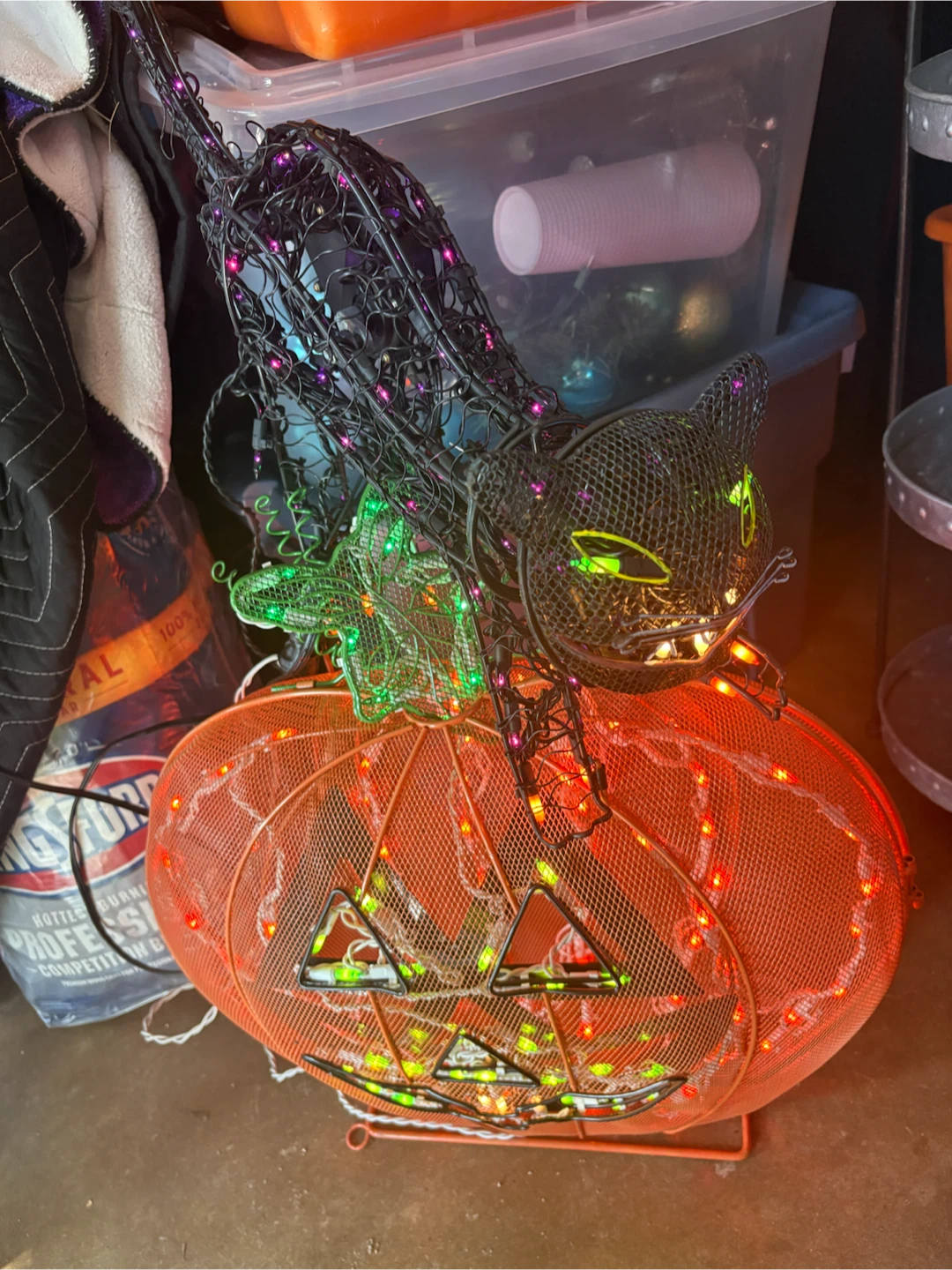 Animated Lighted Cat on Pumpkin Halloween Decoration - photo 2